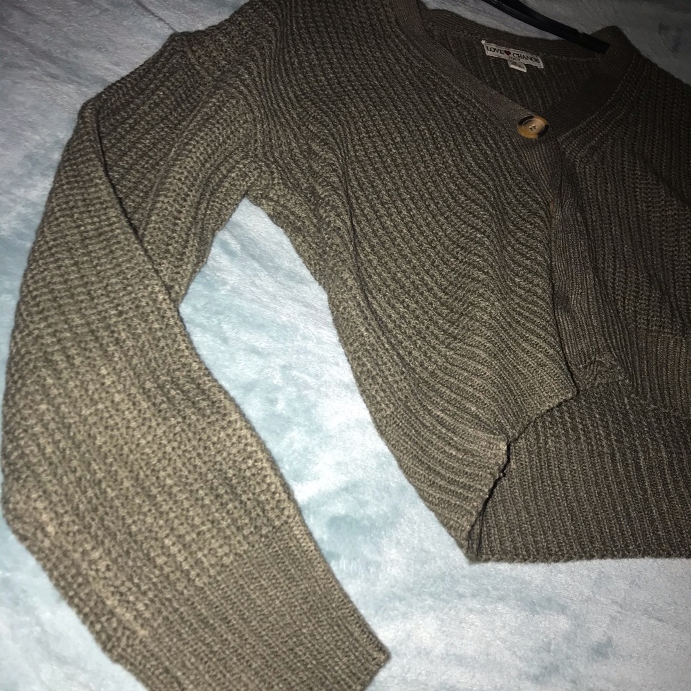 Green Knit Long sleeve Crop top